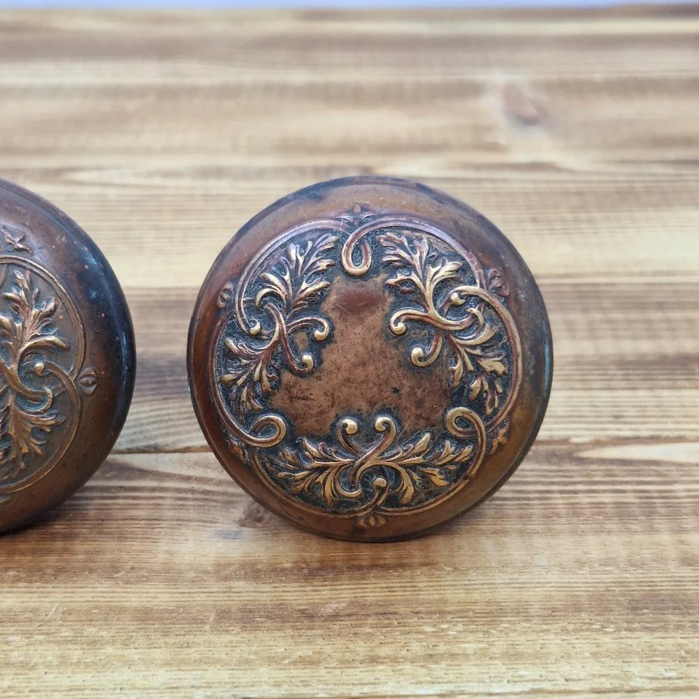X3‎ Antique Ornate Embossed Door Knob Set Of 3 Metal Vintage Stamped Knobs